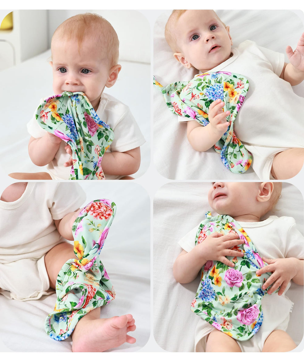 EASWEET 9.5-inch square lovey shown flat for easy grip and soothing moments.