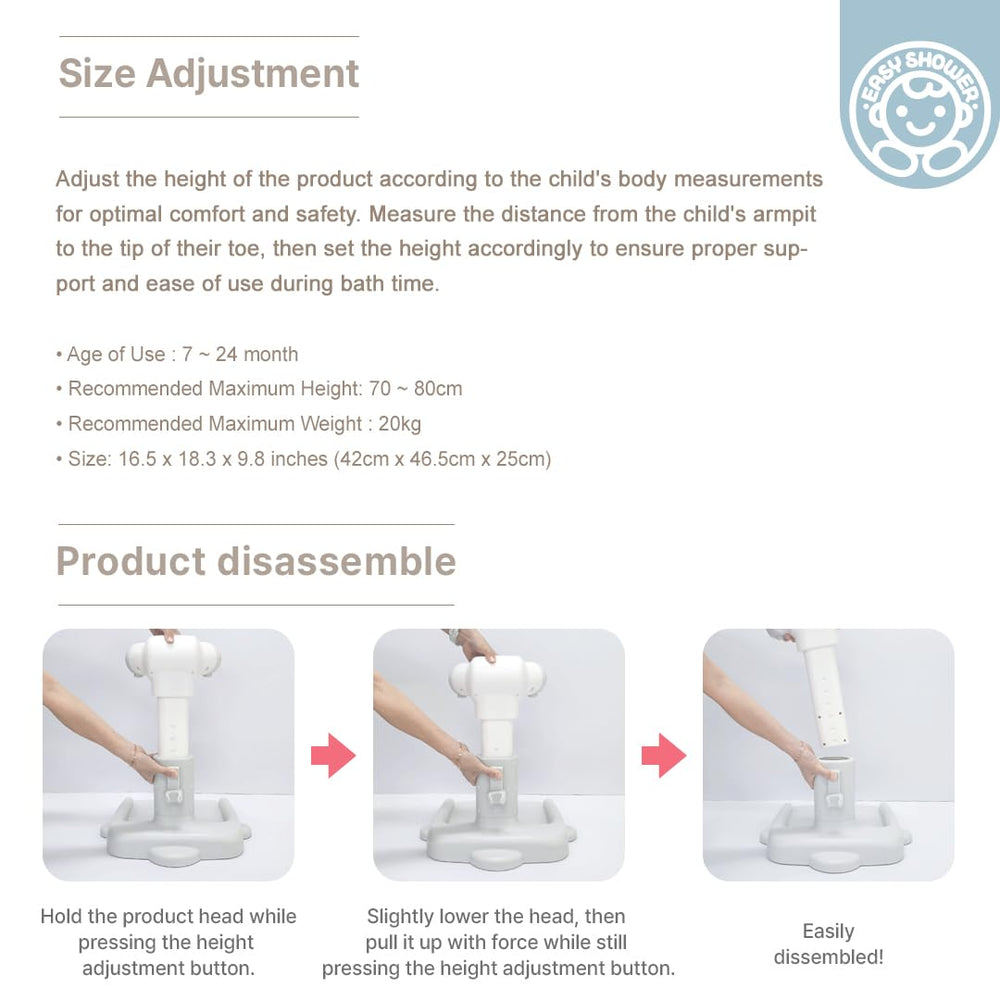 Easy Shower hug tower with anti-slip rings keeps baby secure during bath.