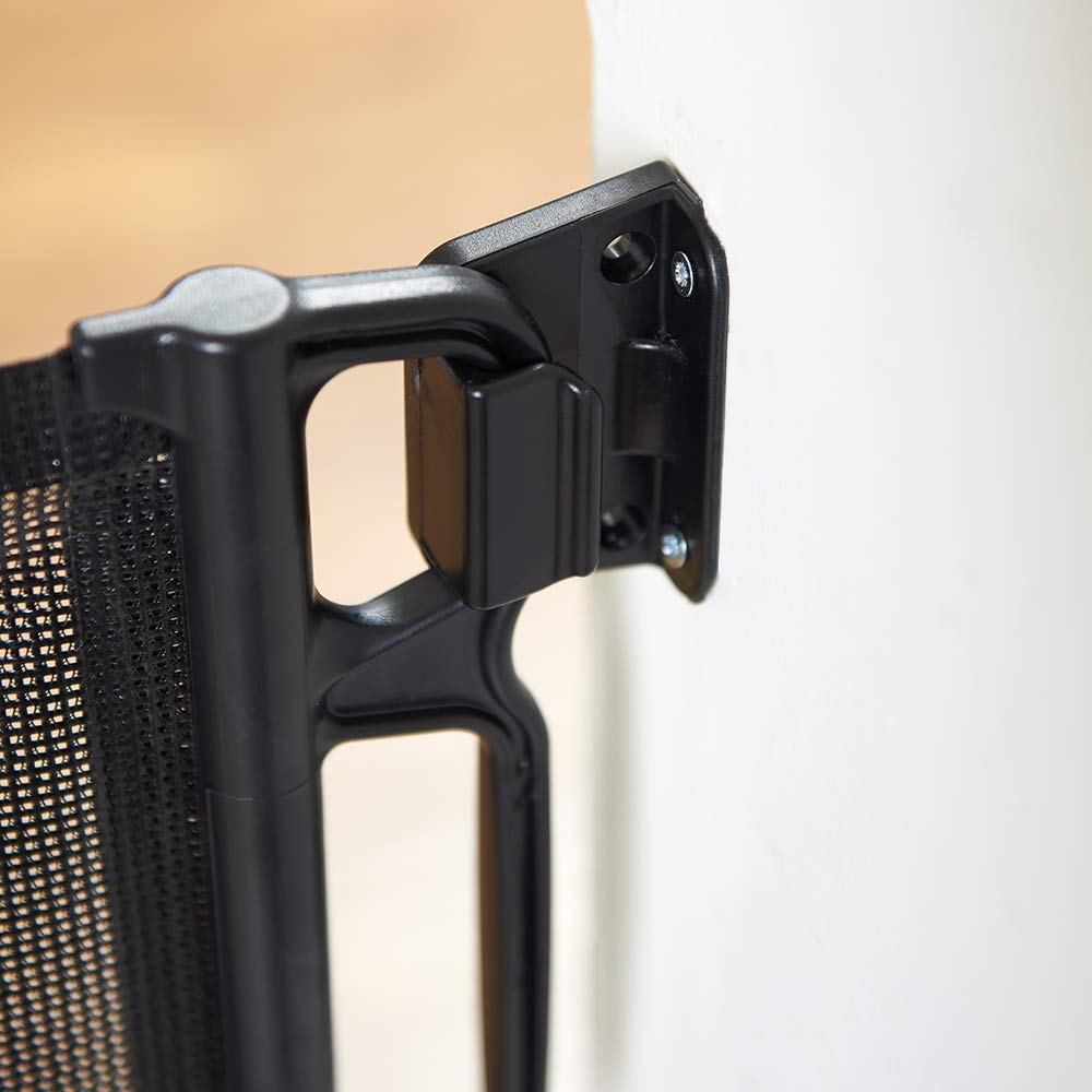 EasyBaby gate mounted at stair top demonstrates secure top-mount setup
