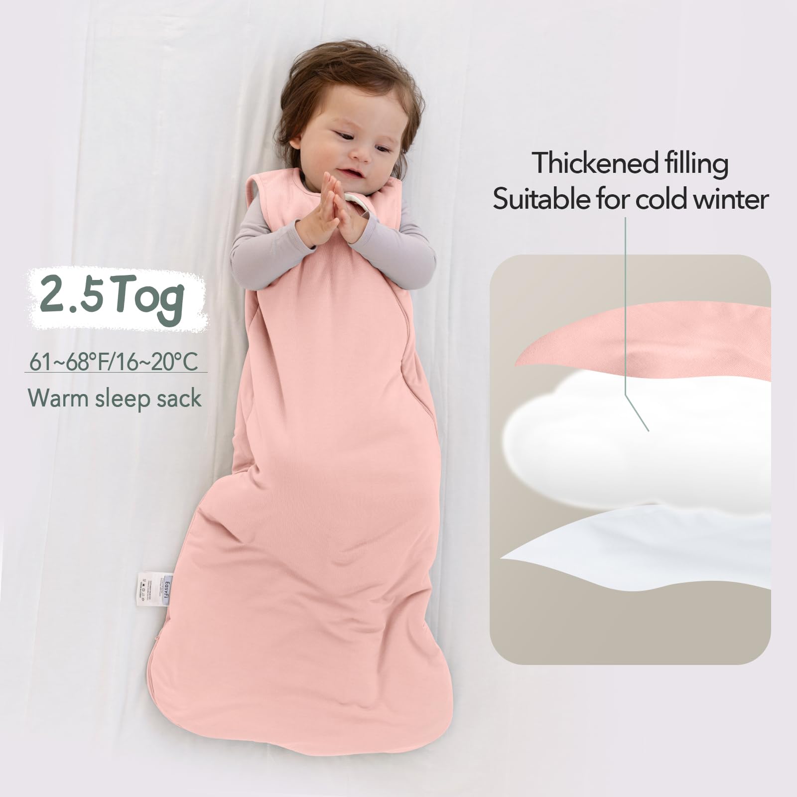 EasyFi 2-way zipper enables easy diaper changes.