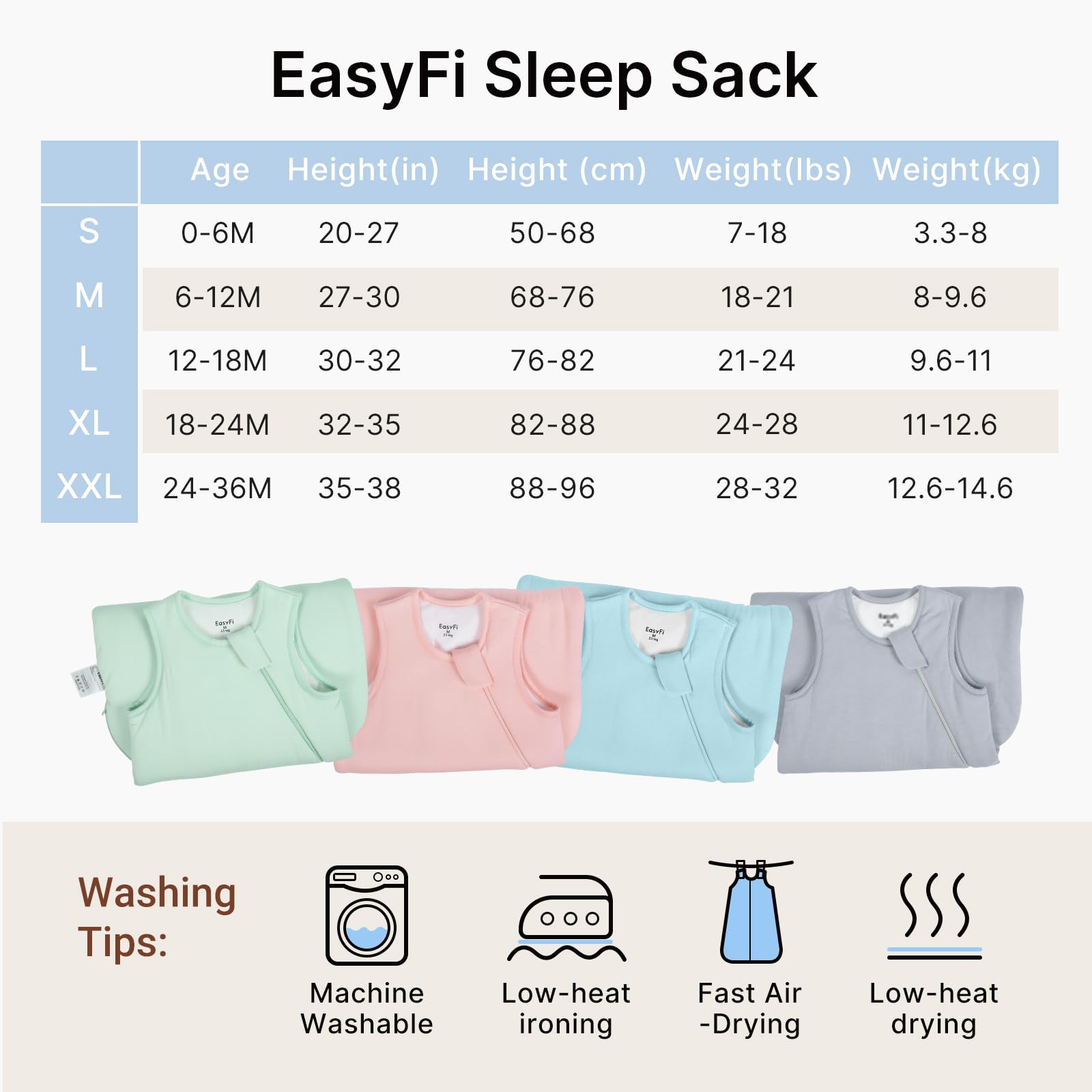 EasyFi two-way zipper sleep sack enables quick diaper changes
