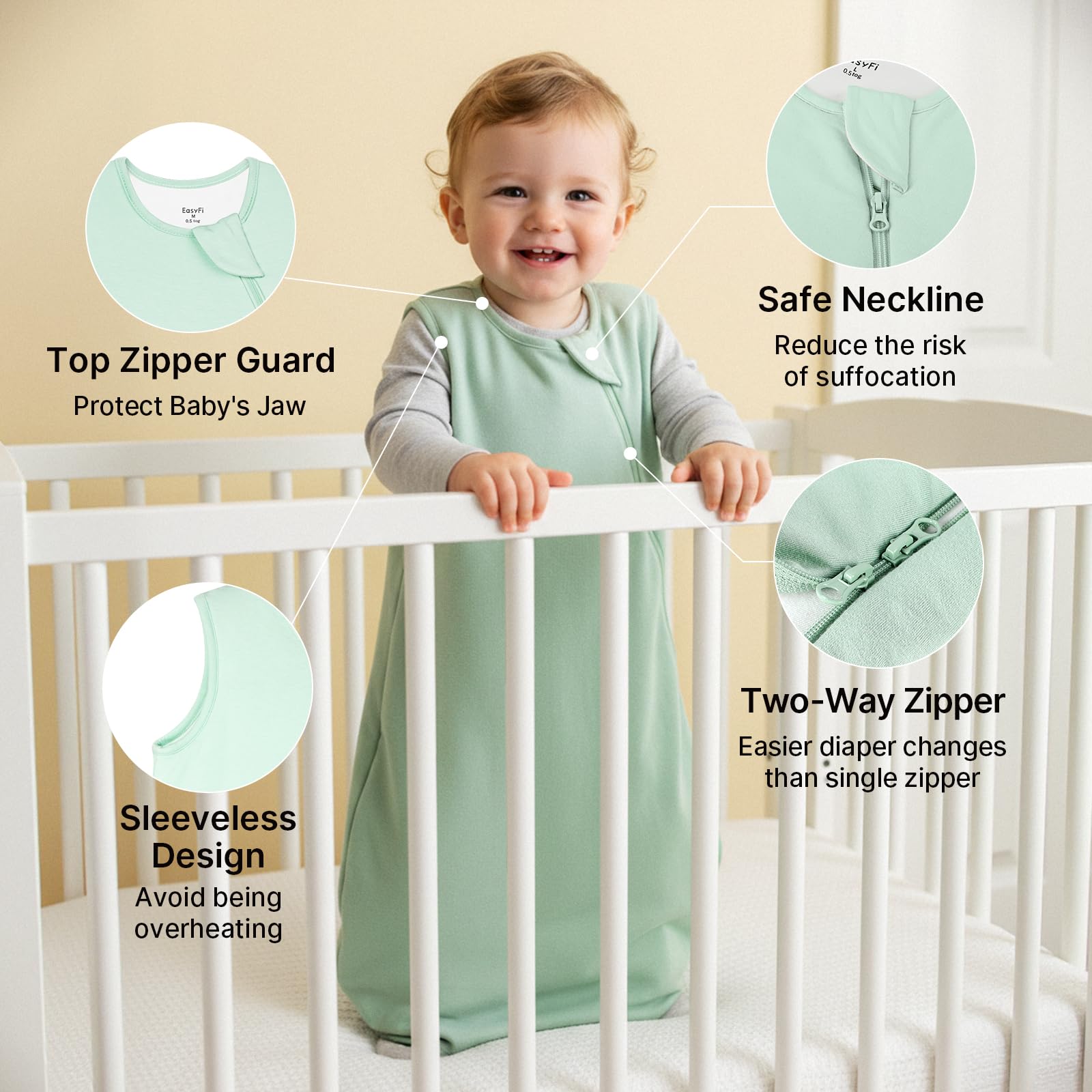 EasyFi bamboo rayon sleep sack for 18-24 months keeps skin cool and breathable