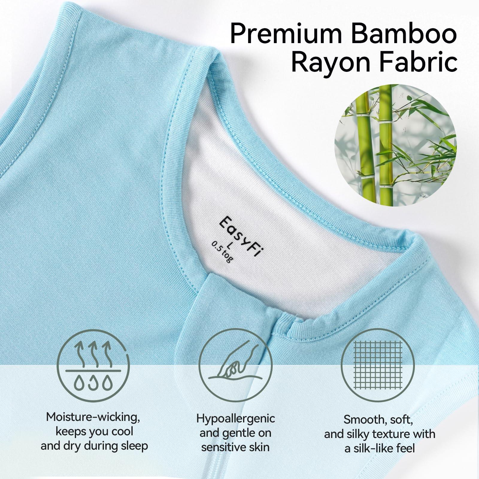 EasyFi sleep sack with 2-way zipper for easy midnight diaper changes.