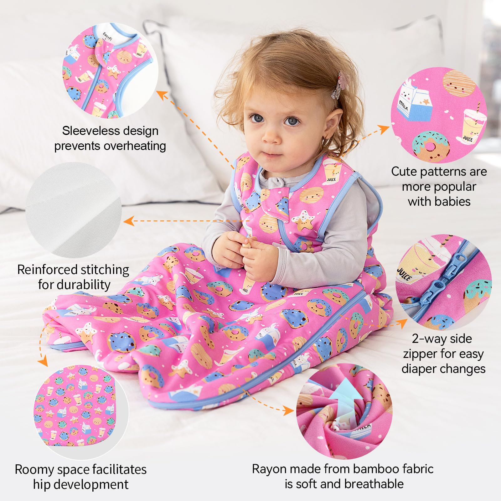EasyFi sleep sack safety zipper protector shields baby's face.