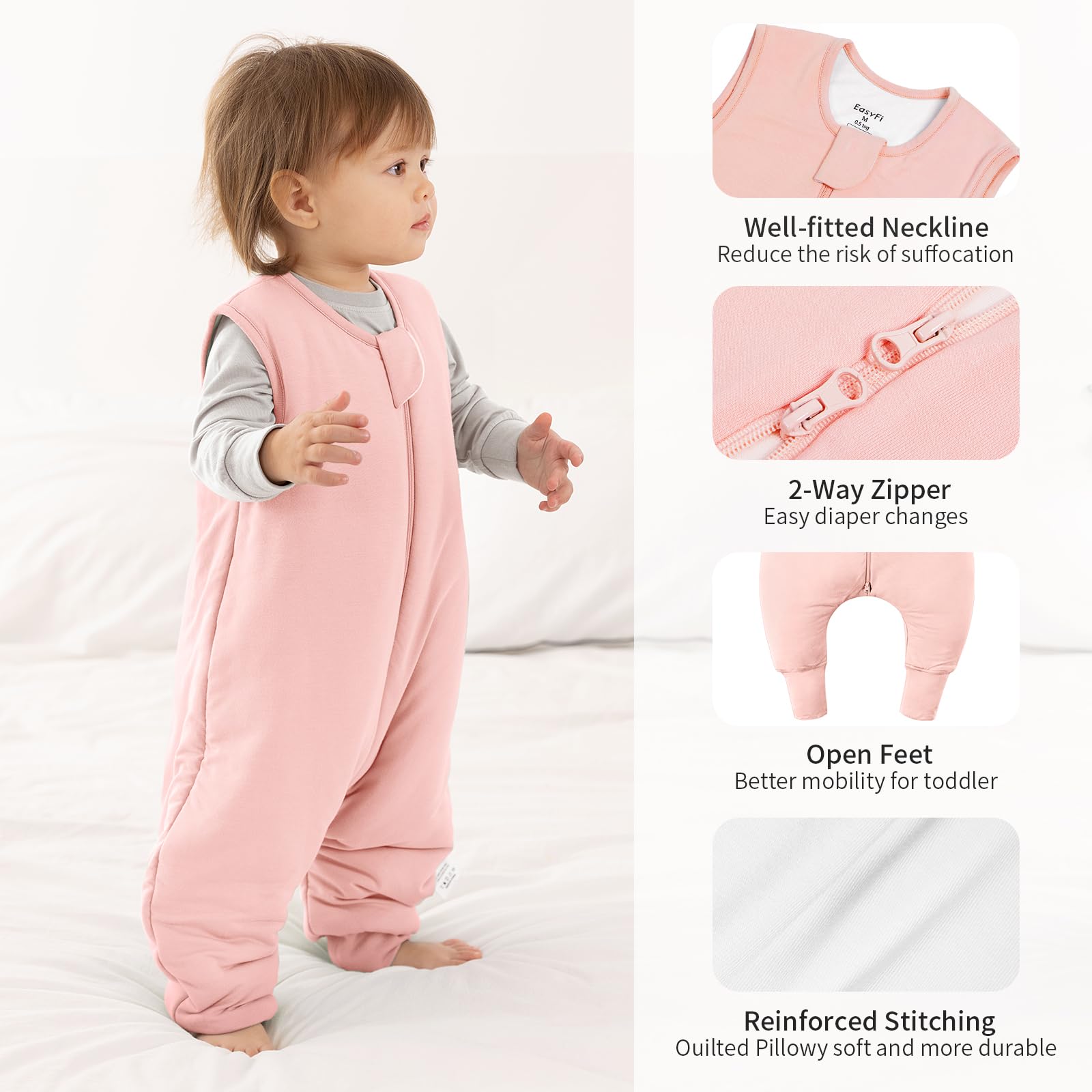 EasyFi sleep sack features a 2-way zipper for easy diaper changes