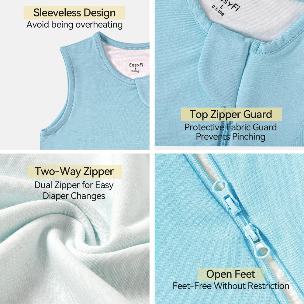 Narrow neckline and zipper guard enhance safety and comfort.