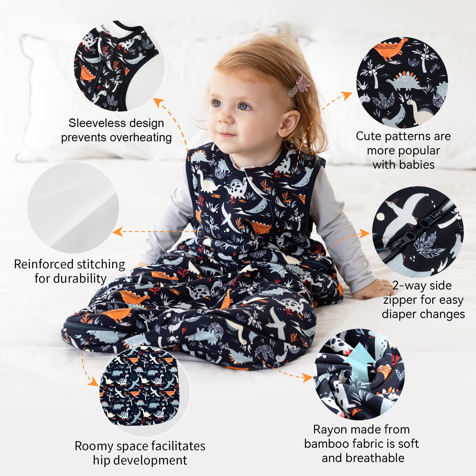 EasyFi Sleep Sack two-way zip for quick diaper changes