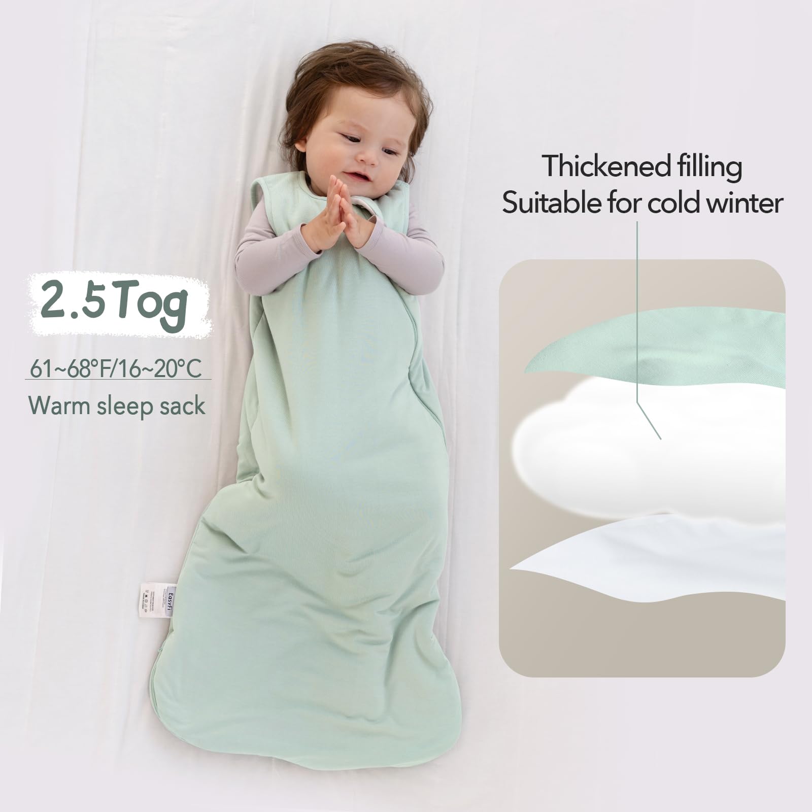 EasyFi sleep sack zipper protector demonstrating facial-scratch safety design