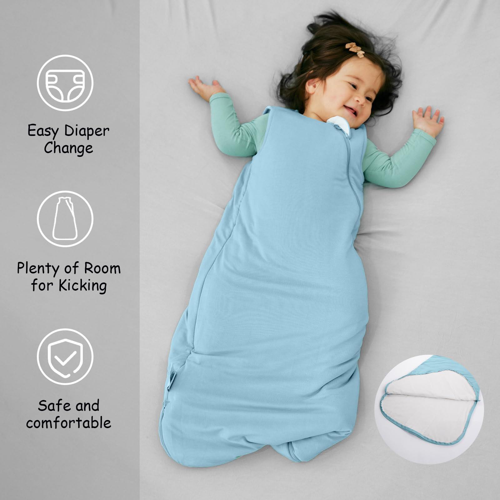 Roomy frog-leg pose inside EasyFi sleep sack for natural movement and growth