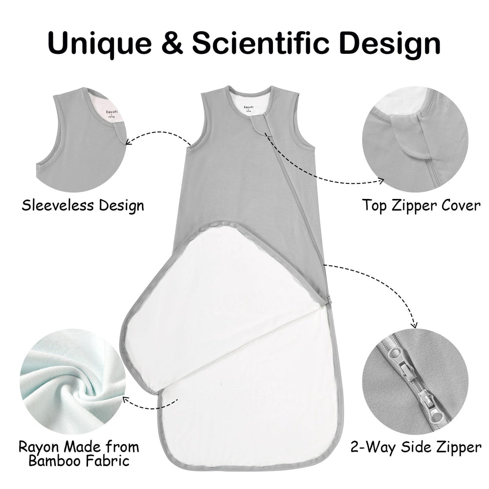 EasyFi bamboo sleep sack showing 2-way zipper for easy night changes