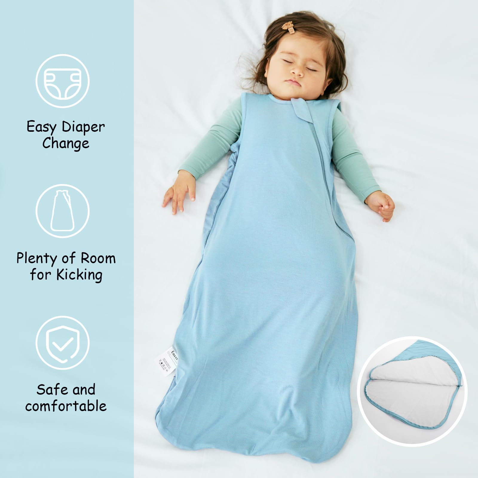 Baby wearing EasyFi bamboo sleep sack during a nap