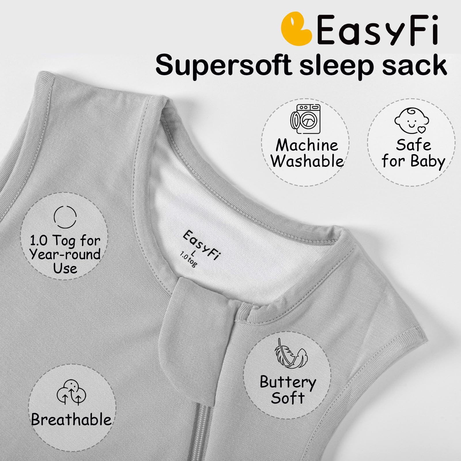 EasyFi Supersoft sleep sack with roomy leg area for frog-legged sleep position.