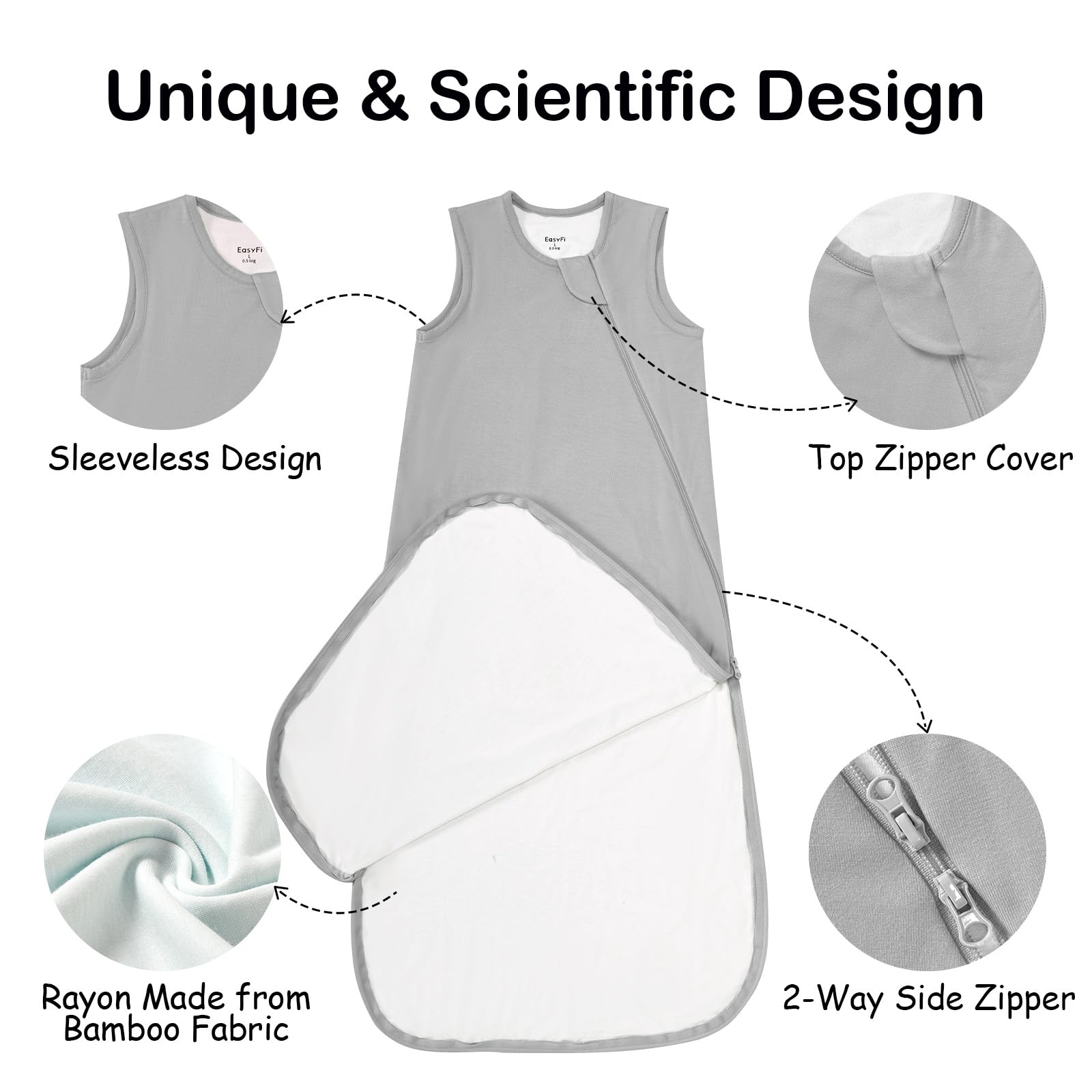 EasyFi sleep sack with 2 way zipper for easy night changes