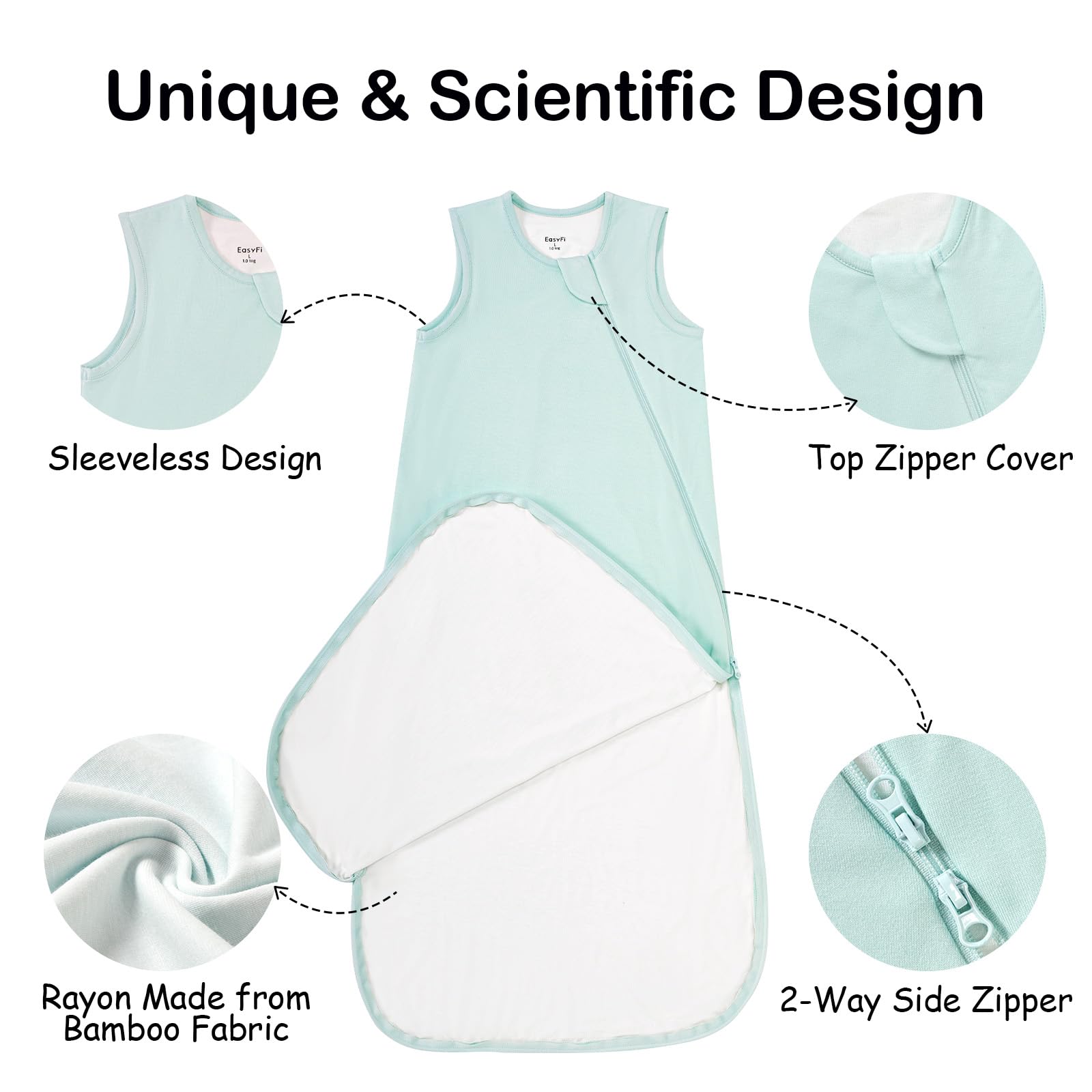 EasyFi Supersoft sleep sack all-over view reveals green and gray design.