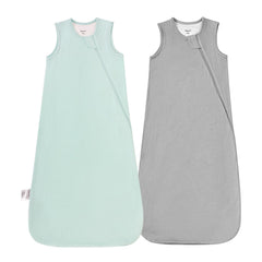 EasyFi Supersoft sleep sack in green and gray with a 2-way zipper for easy diaper changes.