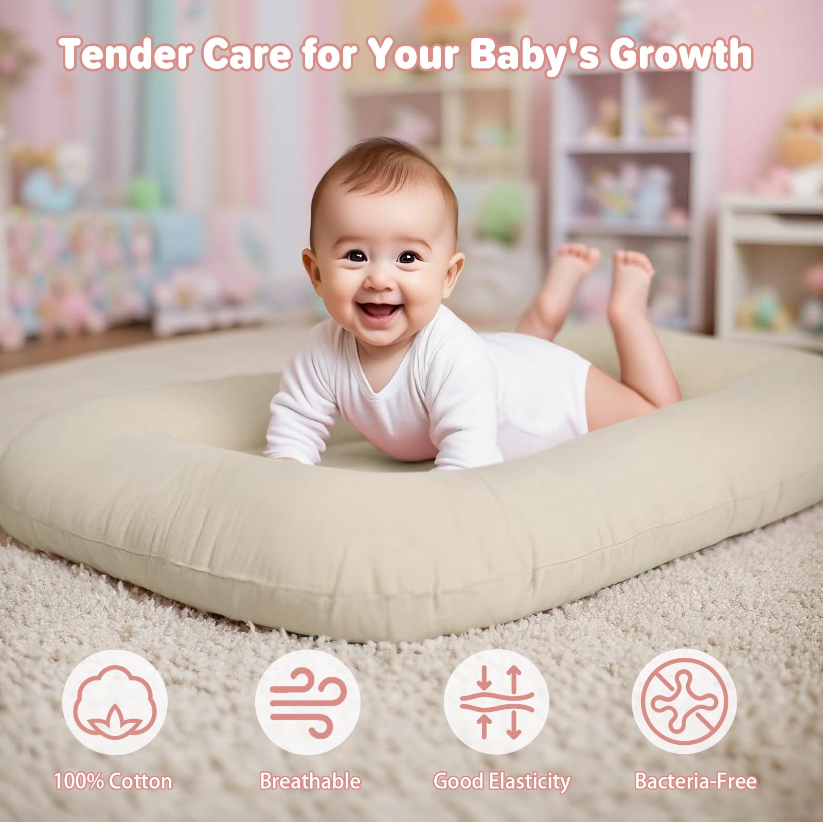 EASYFORALL infant lounger provides a safe, cozy space for bonding and exploration.