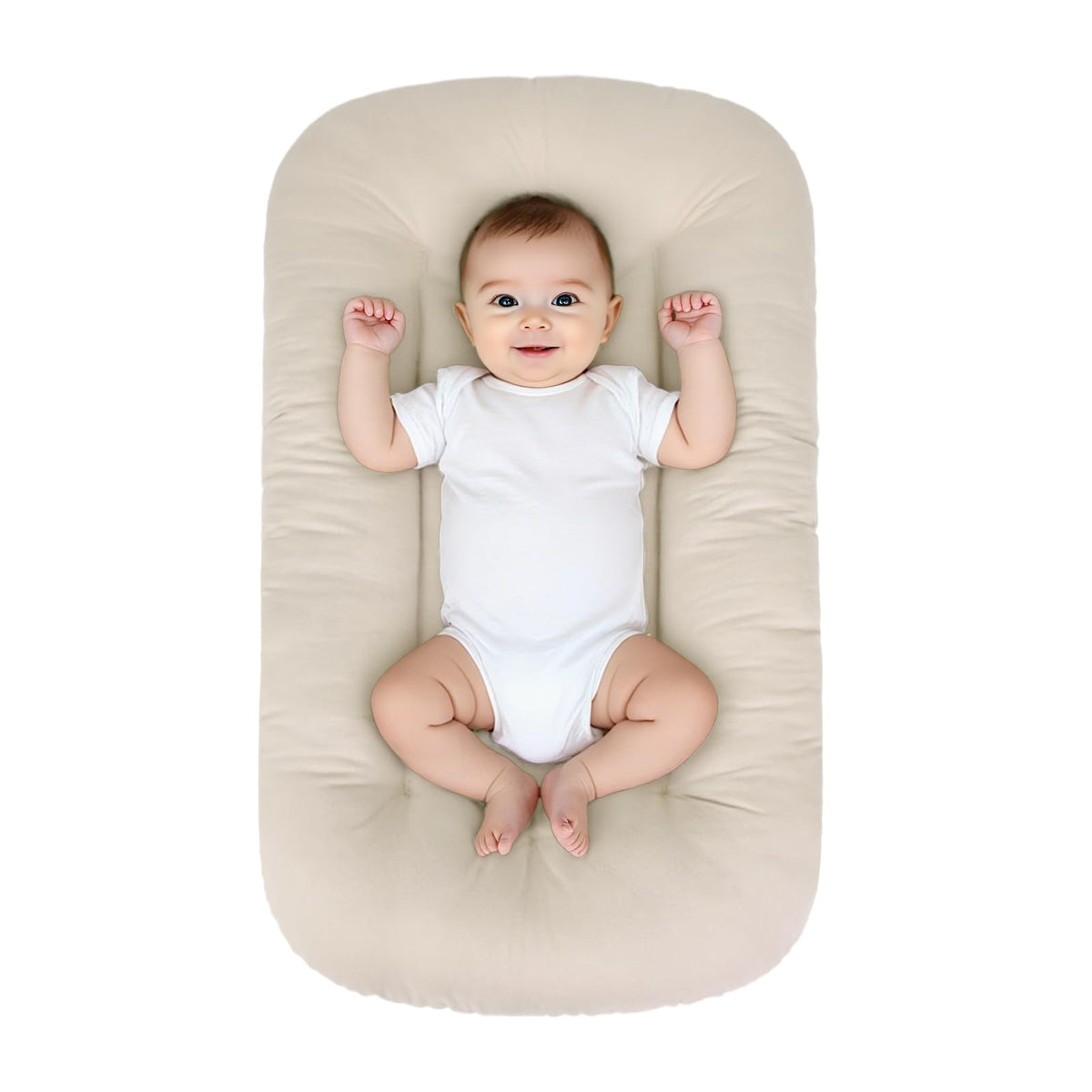 EASYFORALL baby lounger with soft cotton cover for breathable playtime comfort.