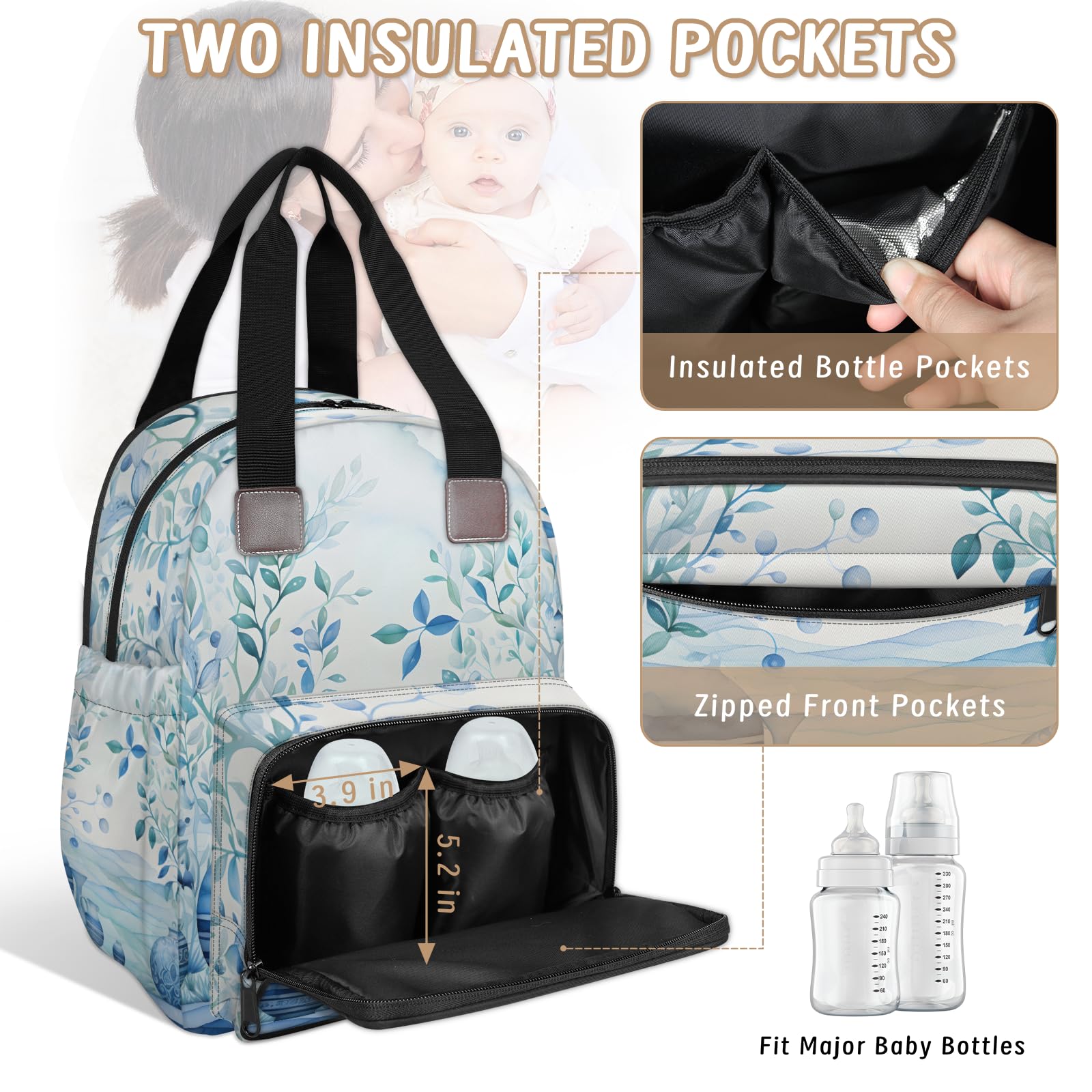 Rear anti-theft pocket on the Eativisa diaper bag keeps valuables safer during travel and outings.