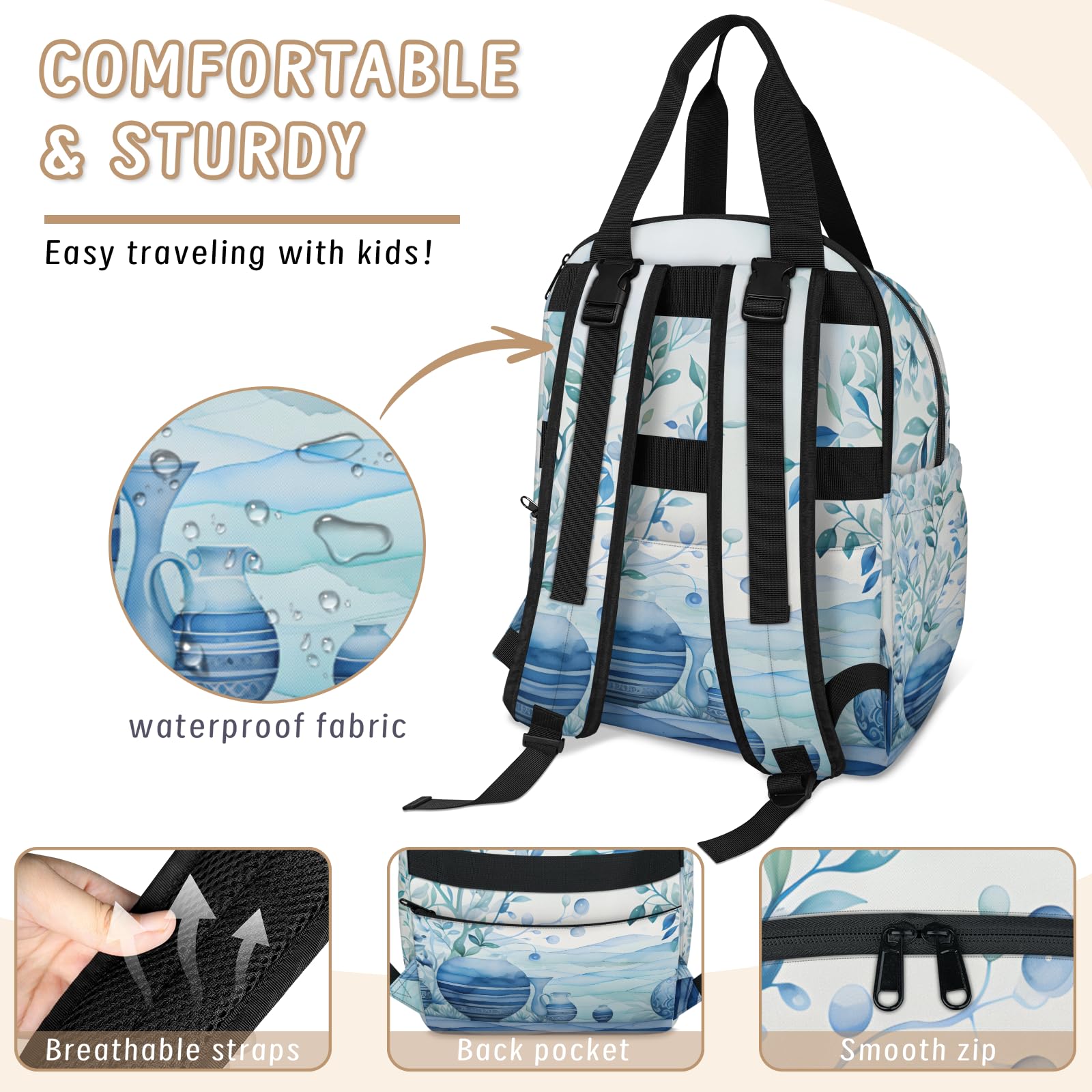 Multi-pocket layout on the Eativisa diaper bag supports organized storage of diapers, wipes, toys, and bottles.