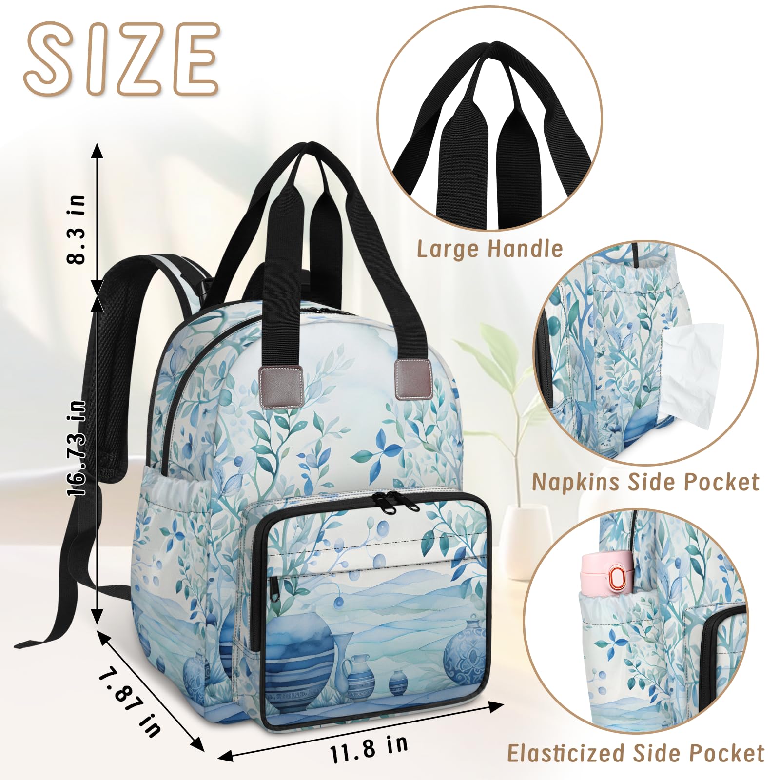 Side drawer pockets of the Eativisa diaper bag for quick access to wipes and small essentials.
