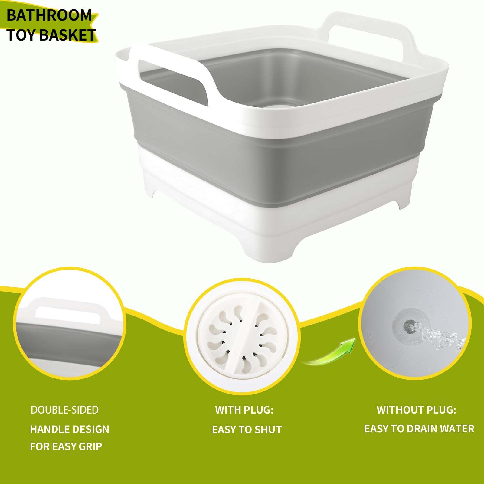 EazziSwitch bath toy caddy with handle for easy tub to closet transport.