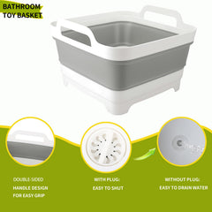 EazziSwitch bath toy caddy with handle for easy tub to closet transport.