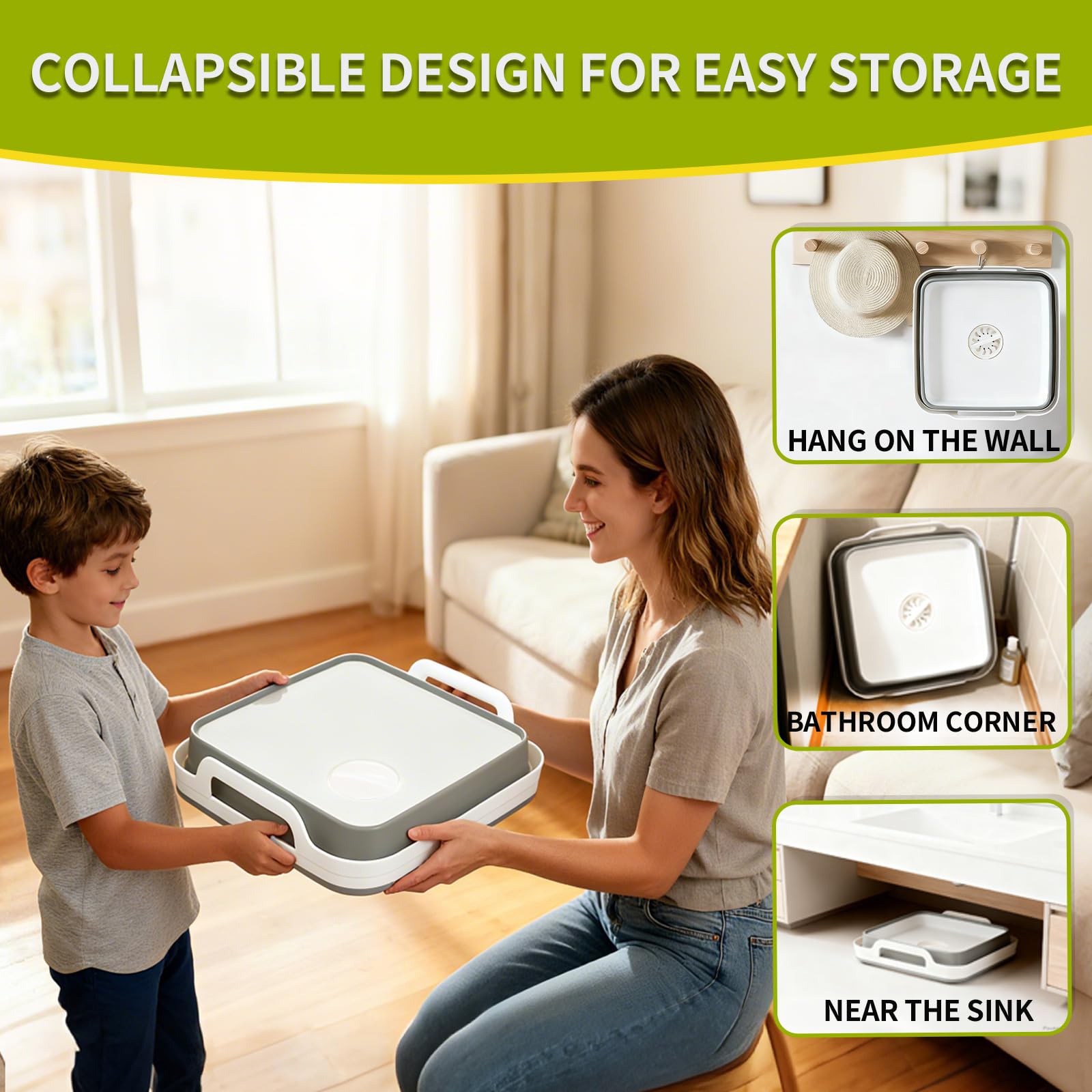EazziSwitch portable bath bin is ideal for travel and small spaces.