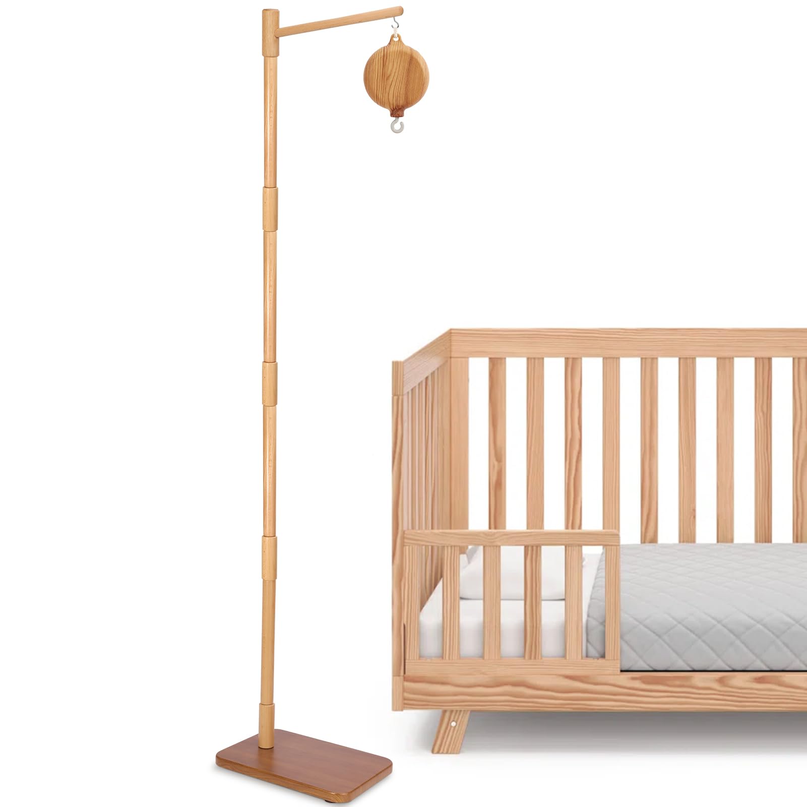 EBINGMIMA floor-standing crib mobile arm at 65-inch height enables versatile nursery layouts.