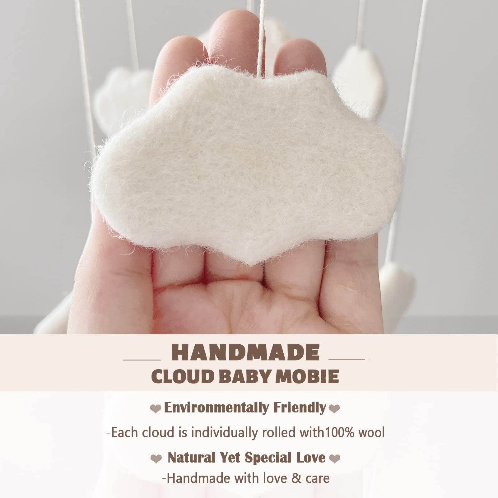 EBINGMIMA natural felt cloud mobile engages sensory attention