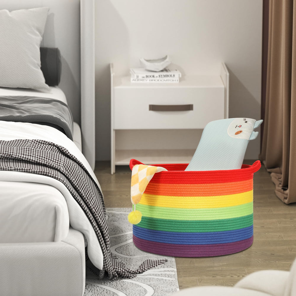 Nursery storage solution for blankets and baby toys.