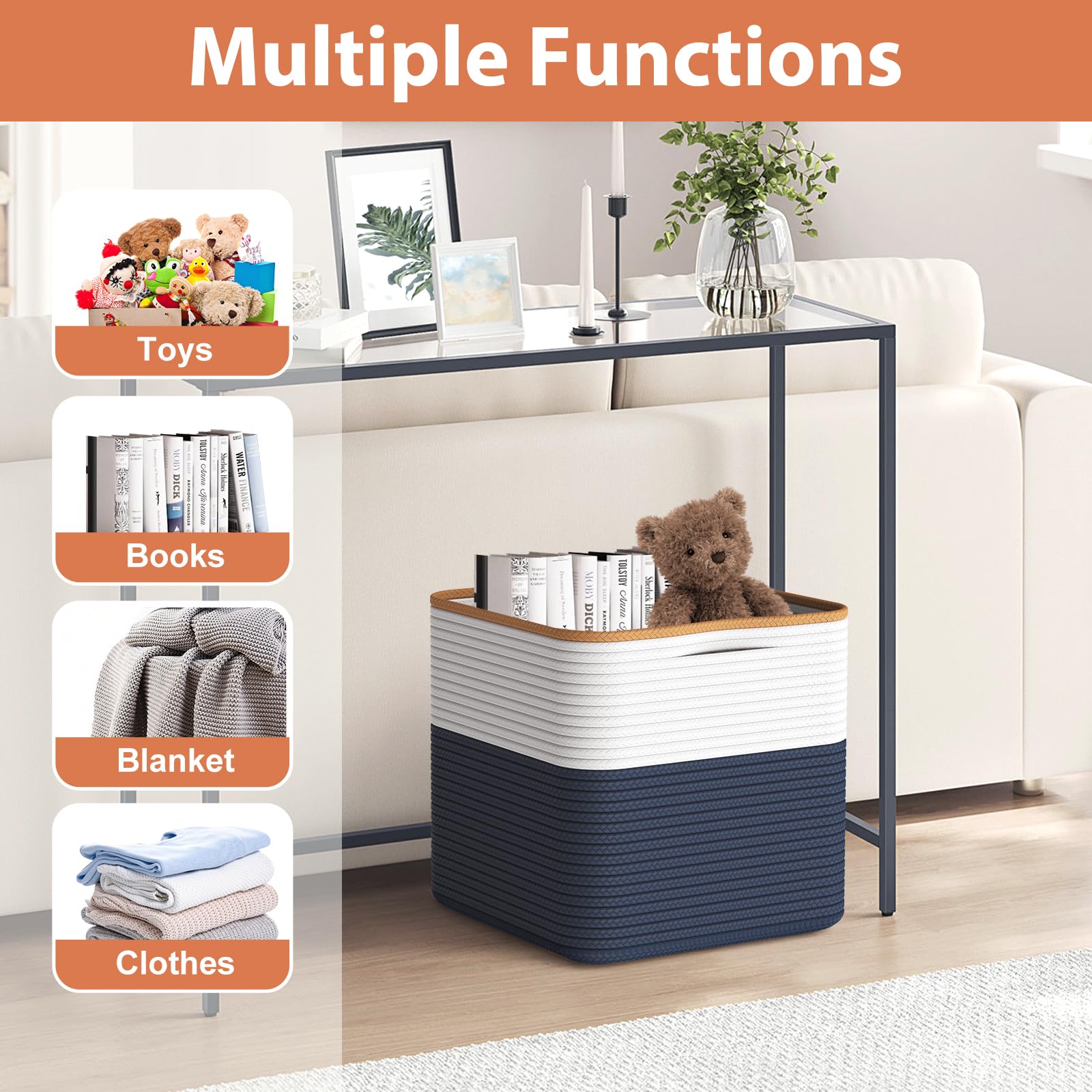Eblog cube basket with hidden handles for easy transport between rooms.