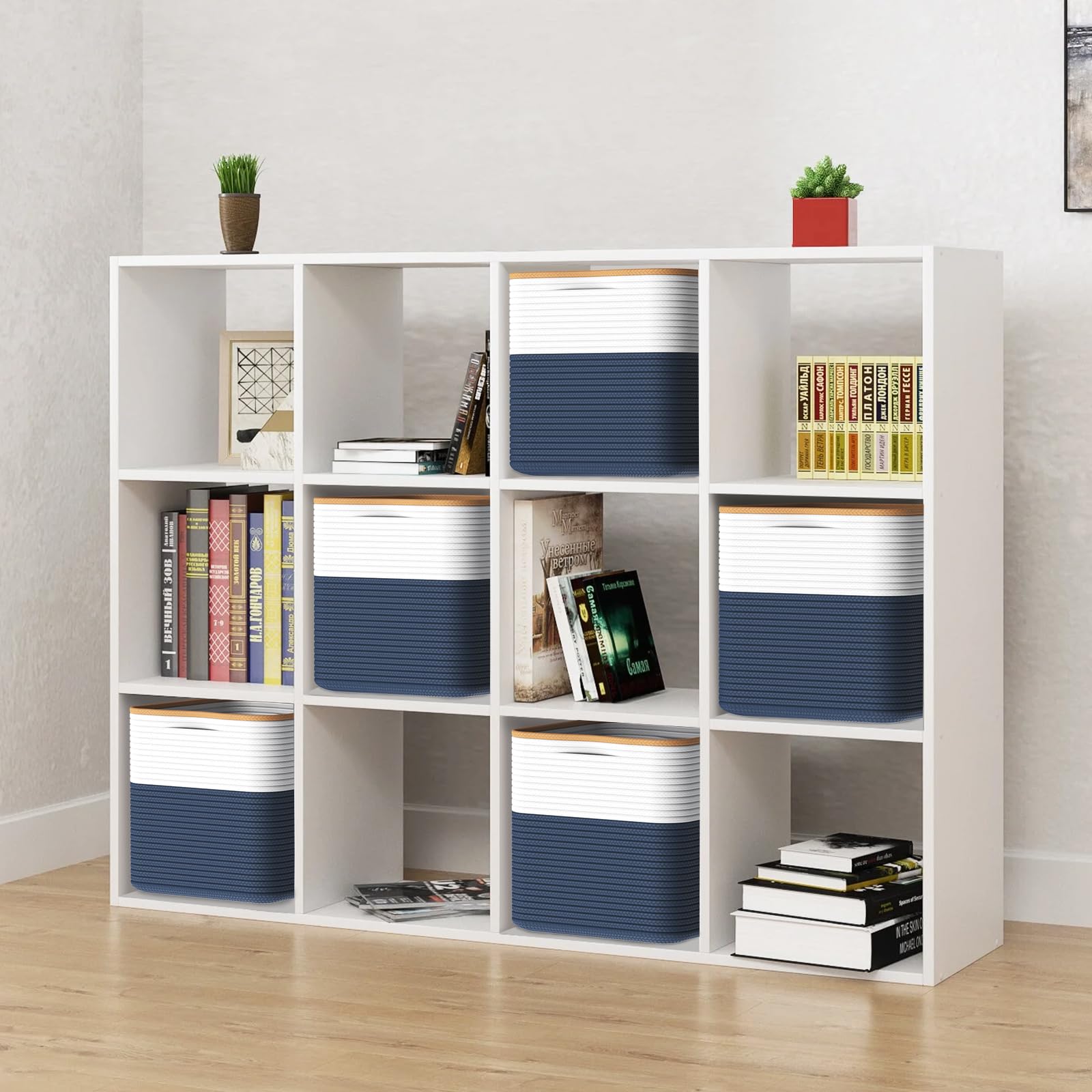 Eblog laundry room storage cube keeps towels and laundry items tidy.