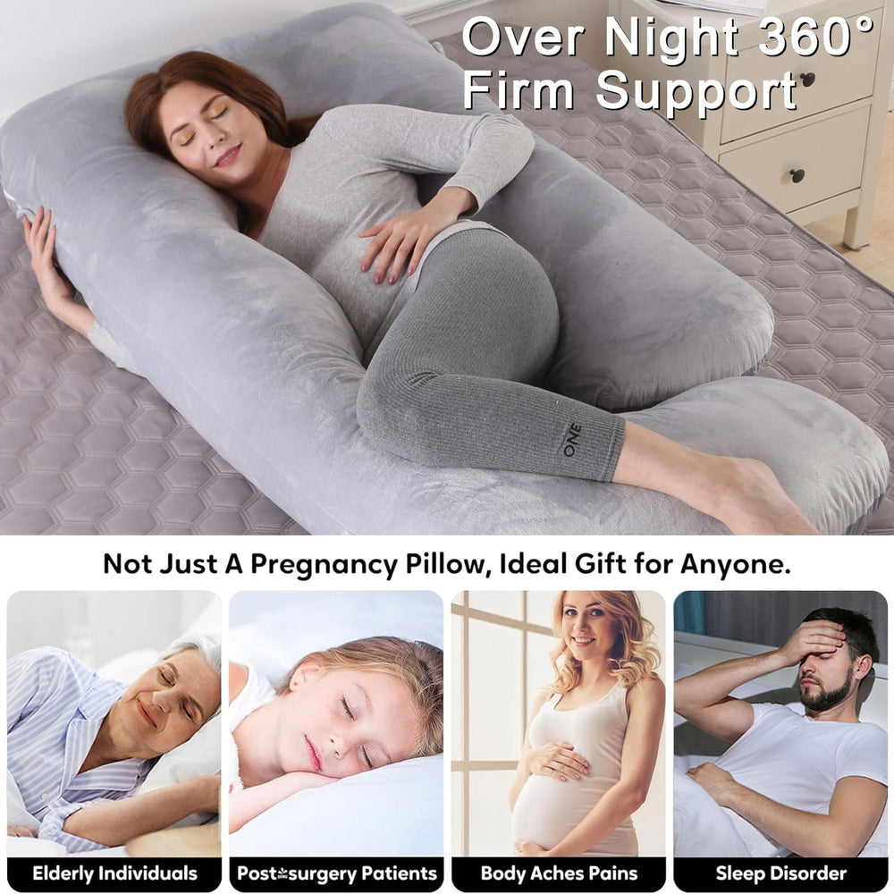 Eccn U-shape supports side sleeping and back relief for comfort.