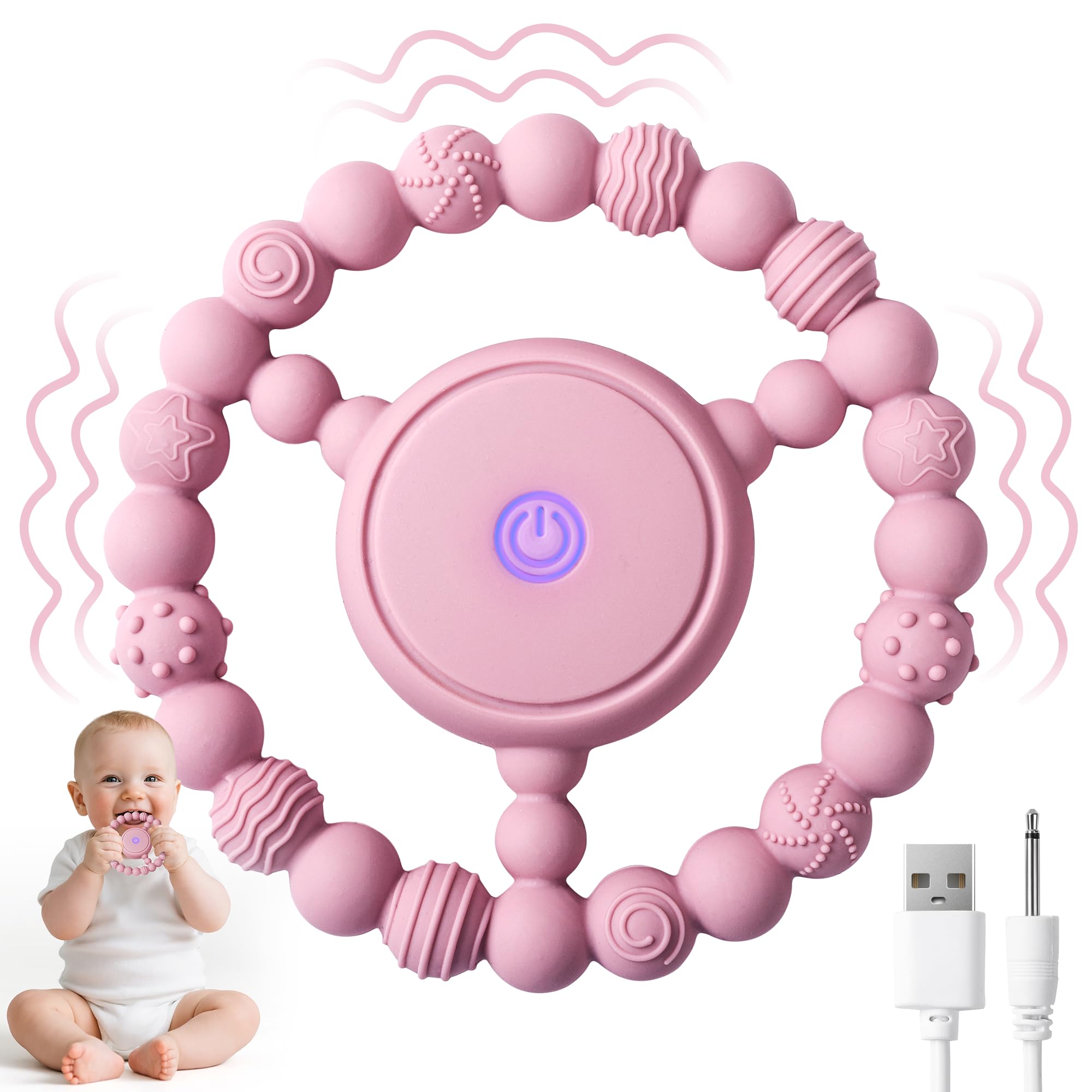EccoDen vibrating teething toy with 3D textures for soothing gum massage