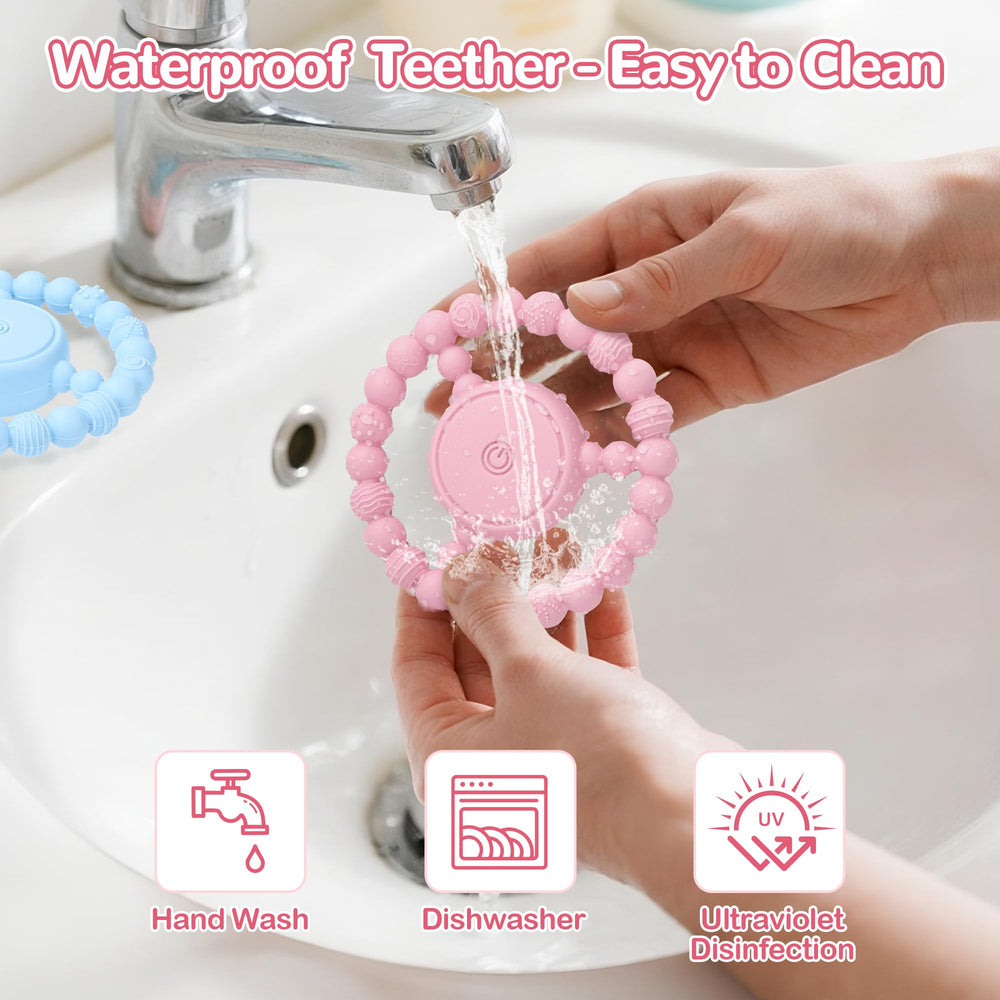 EccoDen waterproof and dishwasher-safe teether supports easy cleaning after drool