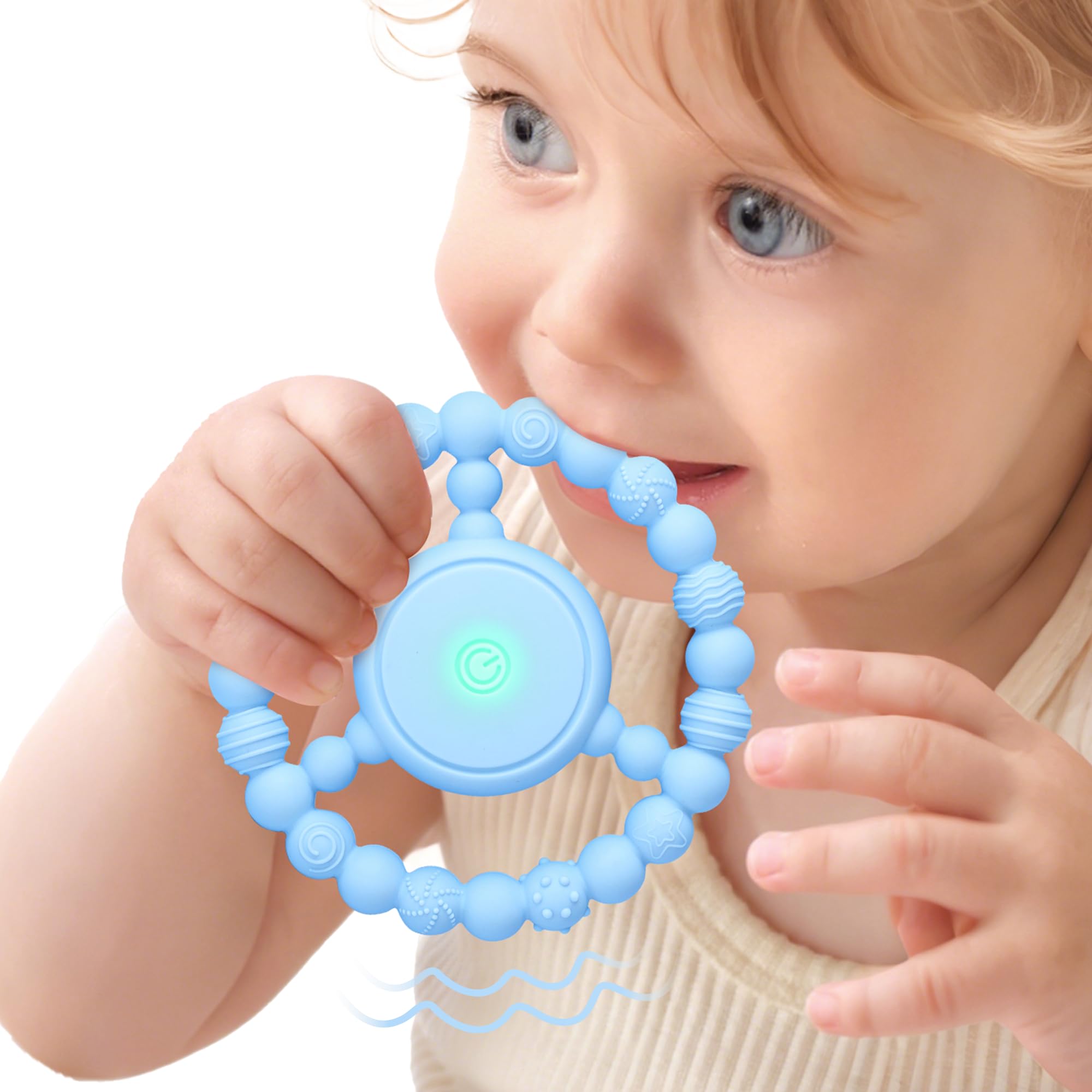 EccoDen vibrating teether with 3D textures soothing gums during playtime