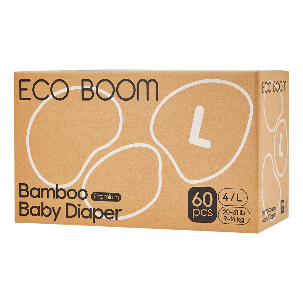 Eco Boom diapers with viscose bamboo top sheet for ultra-soft contact with baby skin.