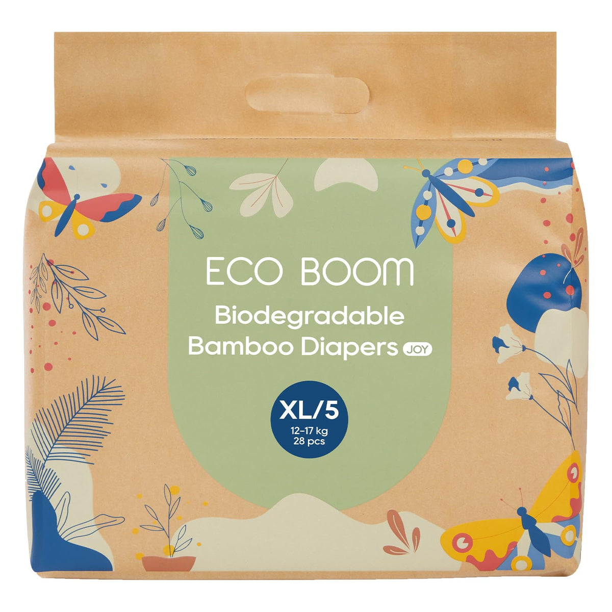 ECO BOOM Size 5 diapers in box packaging with eco-friendly paper packaging for parents