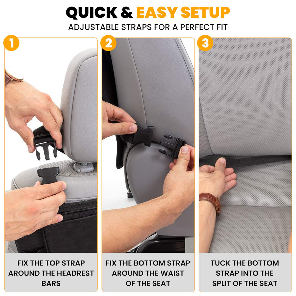 EcoNour waterproof-kick-mat-2-pocket keeps toys and drinks organized during journeys.
