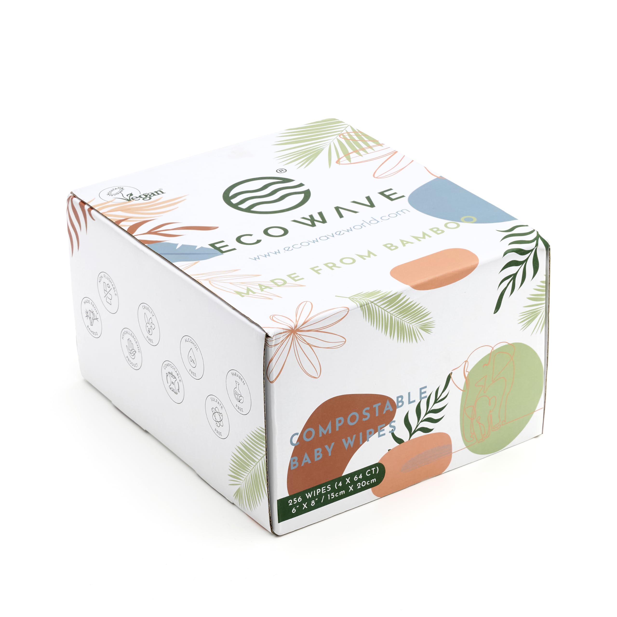 Eco Wave Baby Wipes compostable symbol highlights planet-friendly disposal