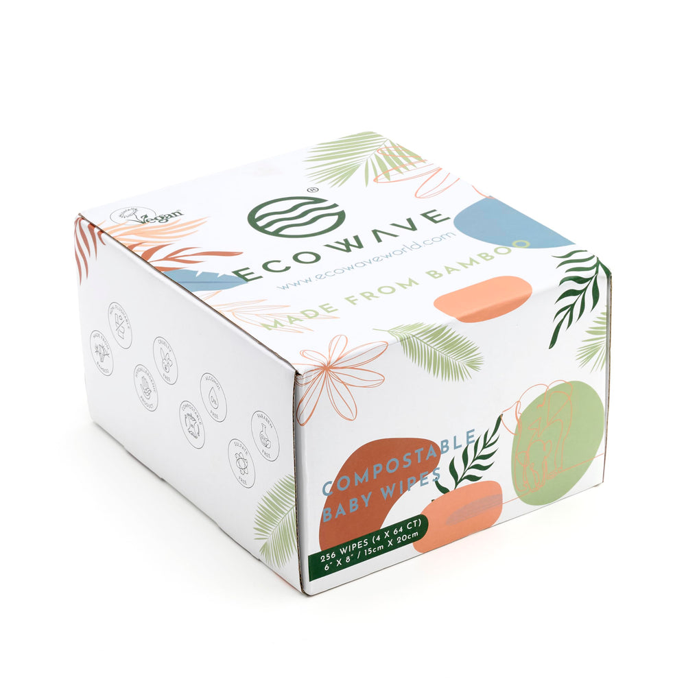 Eco Wave Baby Wipes compostable symbol highlights planet-friendly disposal