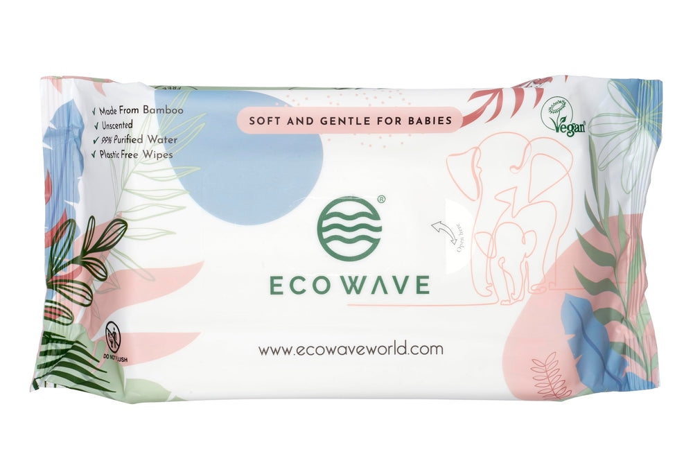 Eco Wave Baby Wipes recyclable packaging label communicates eco credentials