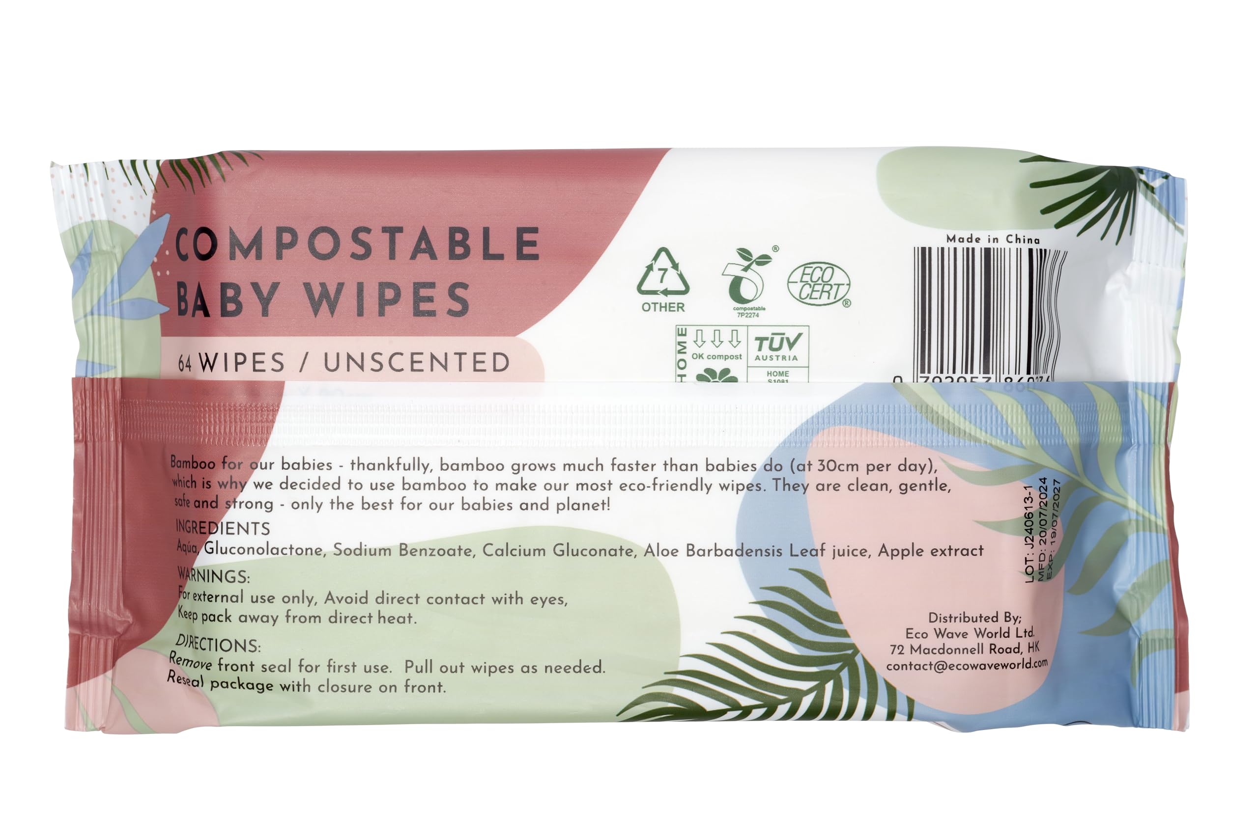 Eco Wave Baby Wipes recyclable packaging highlights plastic-free choice.