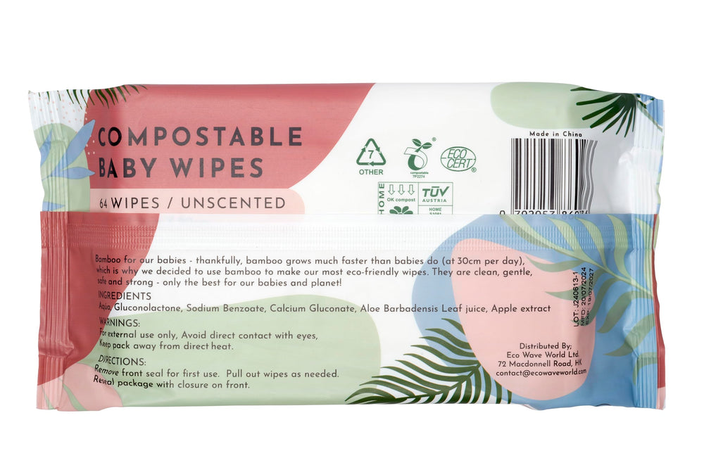 Eco Wave Baby Wipes recyclable packaging highlights plastic-free choice.