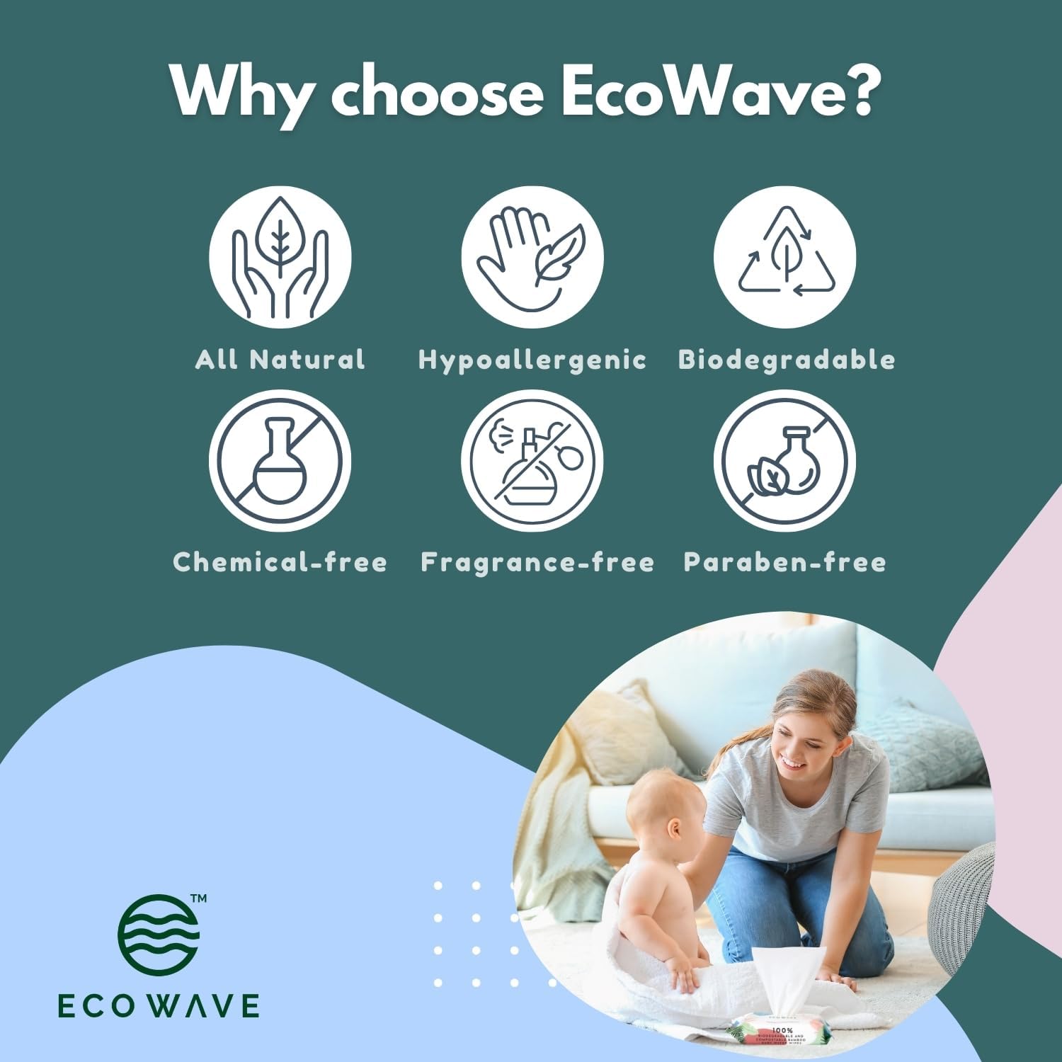Eco Wave Baby Wipes soft texture close-up highlights plush, skin-friendly feel.