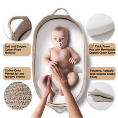 Ecoade baby changing basket side view showcases durable cotton weave and portable design.