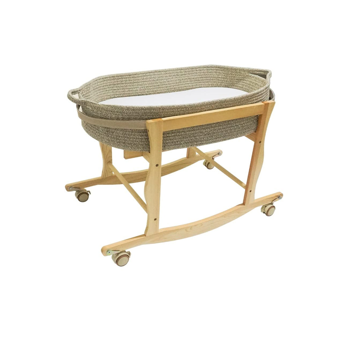 ECOADE Moses Basket Stand in natural wood with a sturdy frame for safe baby sleep setup.