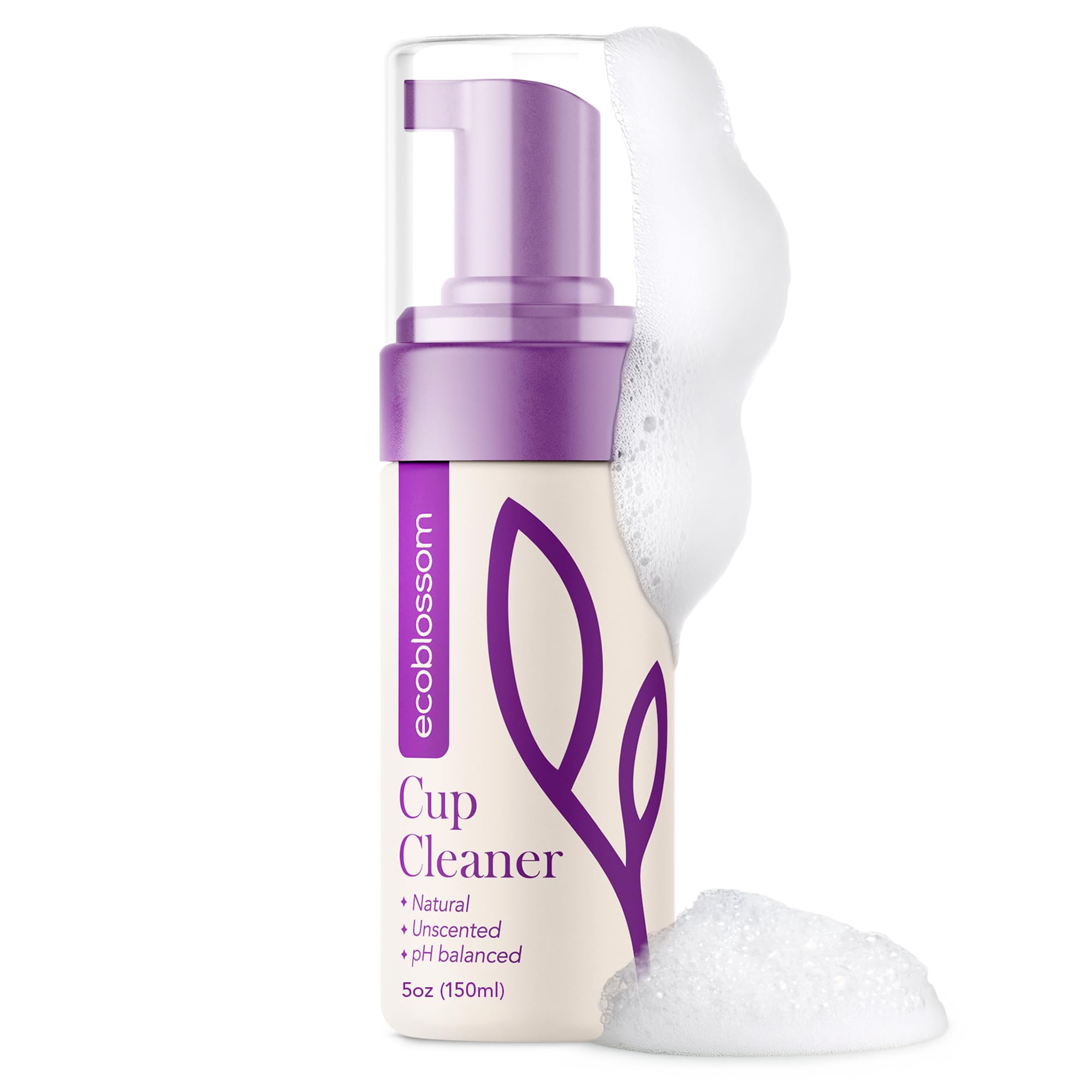 EcoBlossom menstrual cup cleaner bottle pump unscented for daily use.
