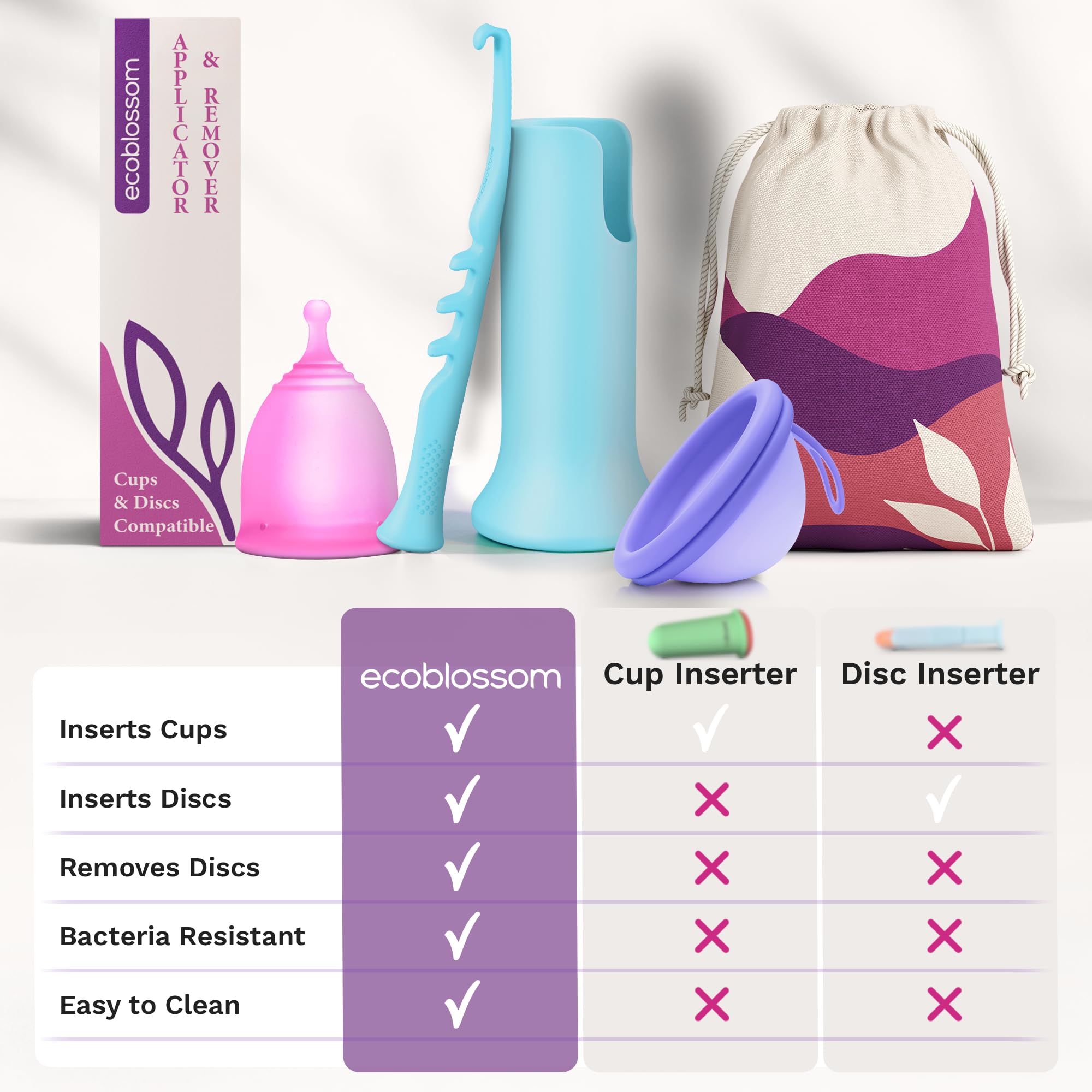 Reusable teal EcoBlossom applicator promotes eco-friendly menstrual care.