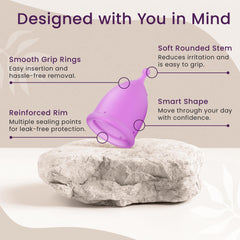 EcoBlossom cup in case, portable storage for on-the-go protection.